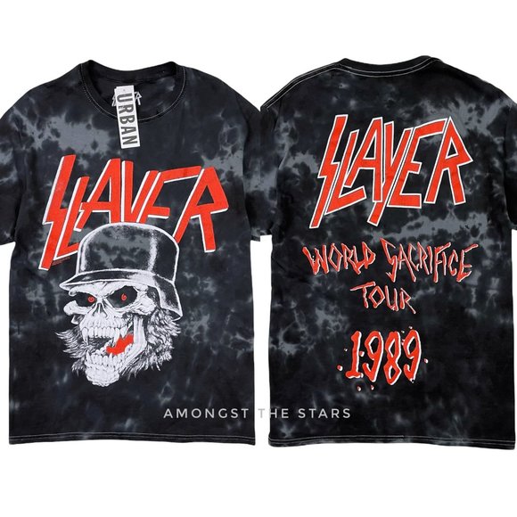 Slayer World Sacrifice Tour 1989 Black Tie Dye Band T-Shirt - Picture 1 of 9